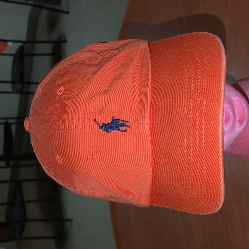 Polo Ralph Lauren Embroidered Logo Orange Leather Strapback Hat Cap OS